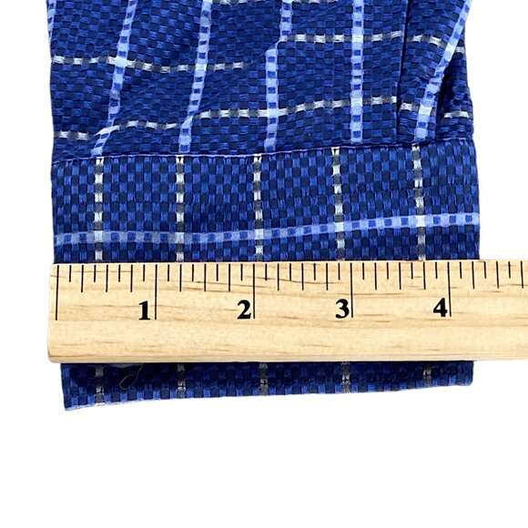 Fredrick Martin Shirt Mens M Cotton Blue Plaid Textured Embroidered Logo Pocket - Picture 7 of 16